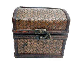 Vintage Decorative Woven Wooden Treasure Chest Storage Trinket Box Antique Style